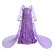 Girls Princess Ice Queen Dress Costume Luxury Sequin Halloween Birthday Party Dress Up, Size for 3-4T